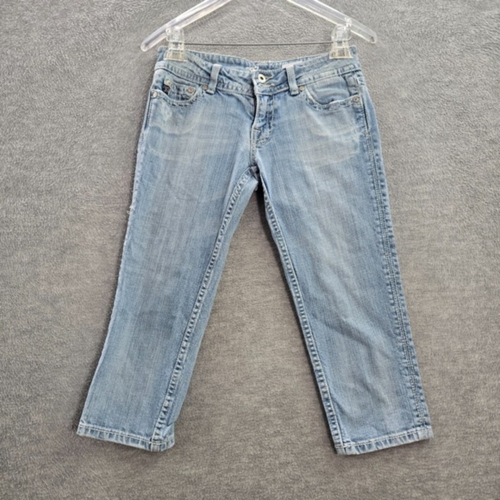 Miss Me Women Jeans 27 Blue Denim Crop LT Highland Low Rise Pockets 20 in Inseam